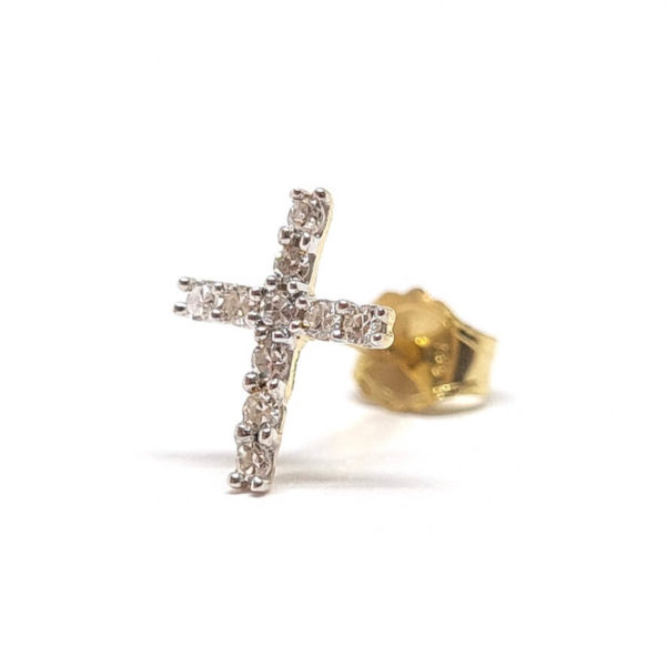 Boucle d'oreille croix diamants or jaune 18 carats